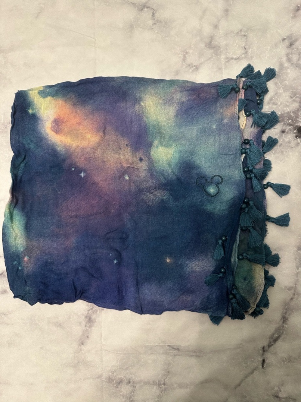 Disney Galaxy Tie-Dye Tassel Scarf - Blue Teal Purple Pink